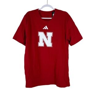 NWT Adidas Mens L Nebraska Cornhuskers Red N Logo Short Sleeve T Shirt